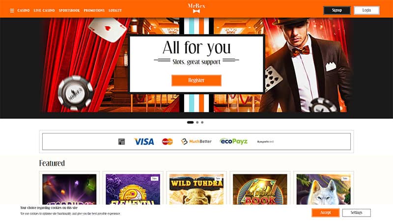 Website do MrRex Online Casino