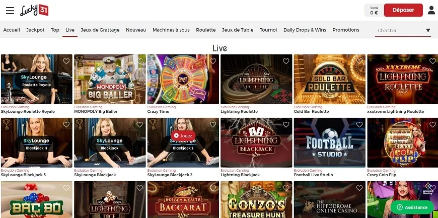 lucky 31 casino games